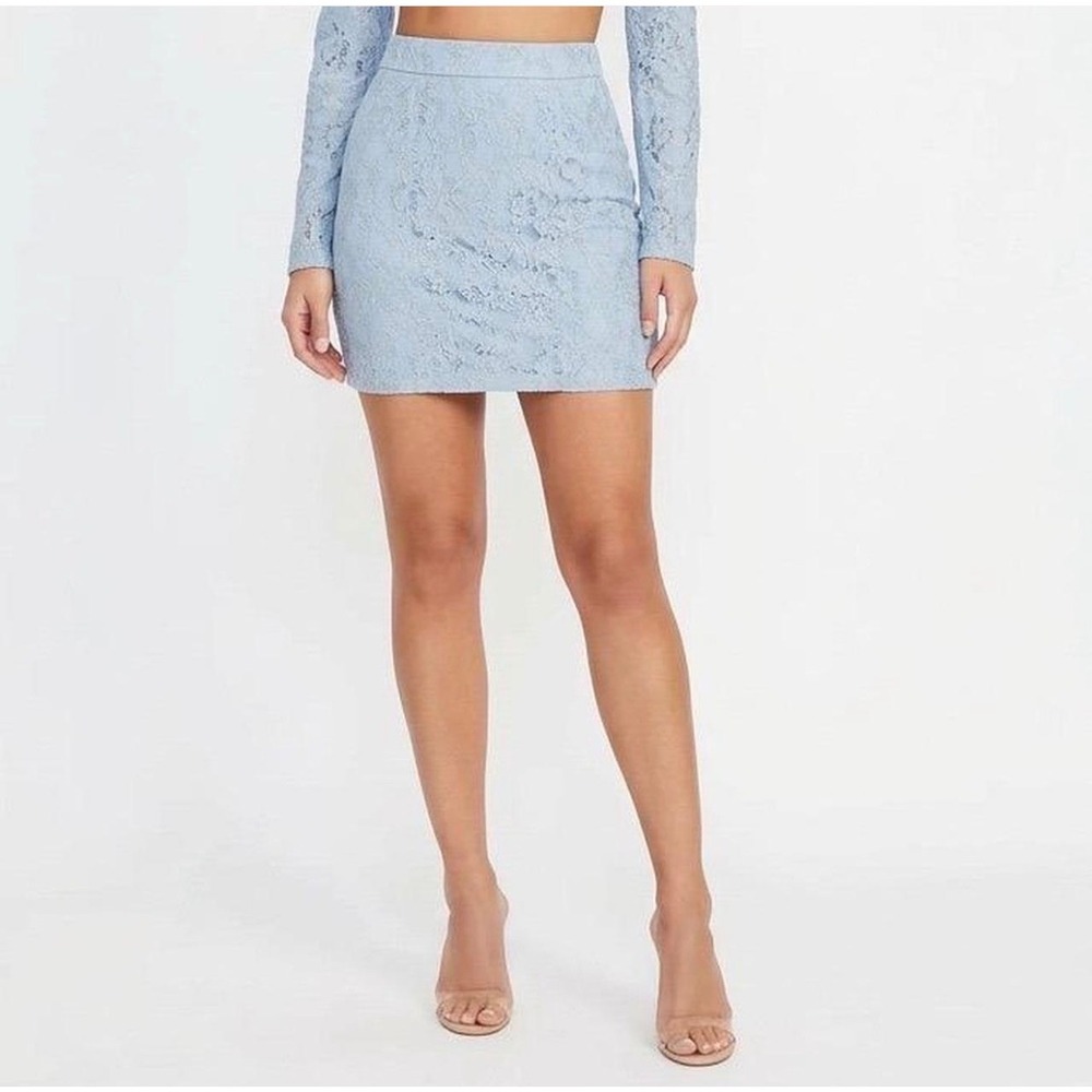 Naked Wardrobe Mini Skirt Womens M Blue‎ Excellent Lace Floral NWSP20-SK4